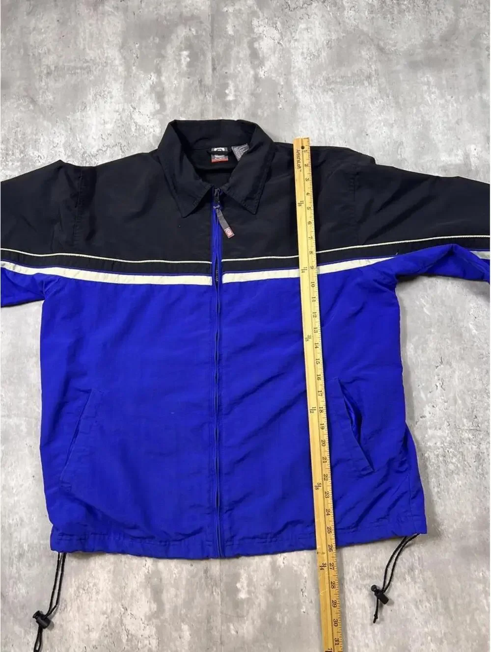 Y2K Color Block Windbreaker Jacket Blue Black Lightweight Full Zip Ocean Pacific